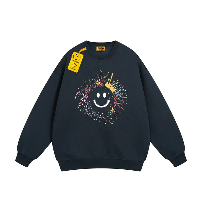 Drew Navy Paint-Splatter Smiley Relaxed-Fit Crewneck Sweatshirt Hover Image
