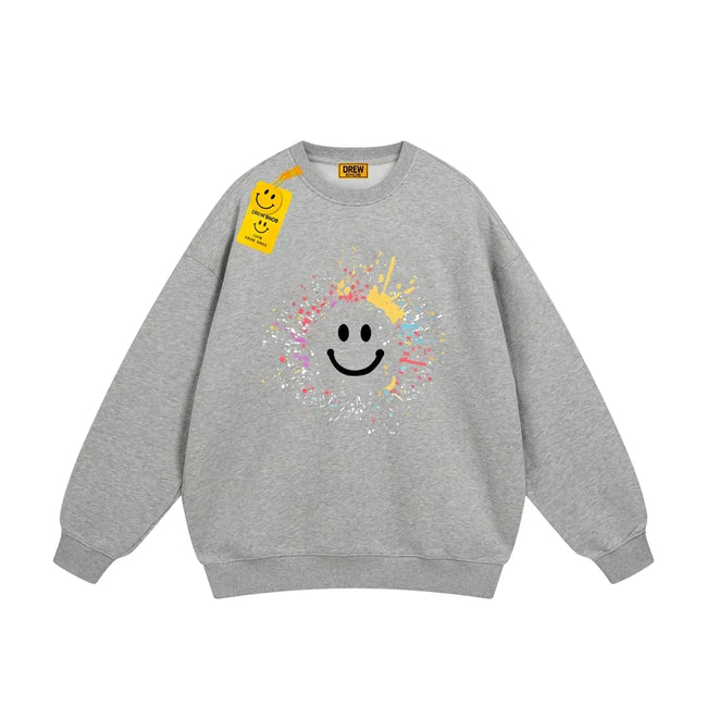 Drew Gray Paint-Splatter Smiley Relaxed-Fit Crewneck Sweatshirt Hover Image