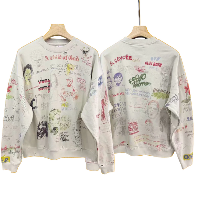 PALY Hollywood Vintage All-Over Script & Doodle Sweatshirt - Cream Hover Image