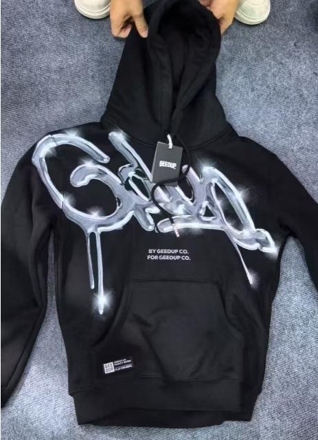 Geedup Black Silver Spray Graffiti Logo Hoodie Hover Image