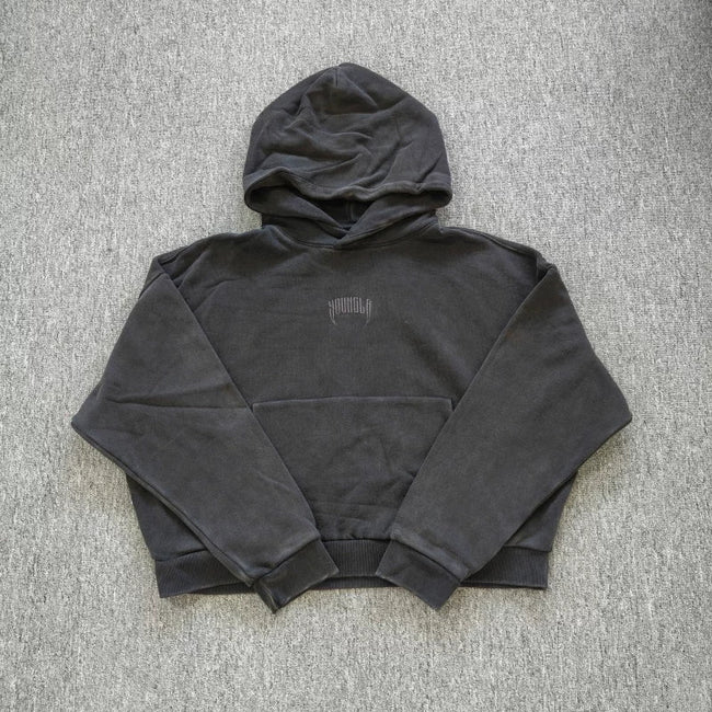 YOUNGLA- Washed Black Gothic Graphic Pullover Hoodie Hover Image