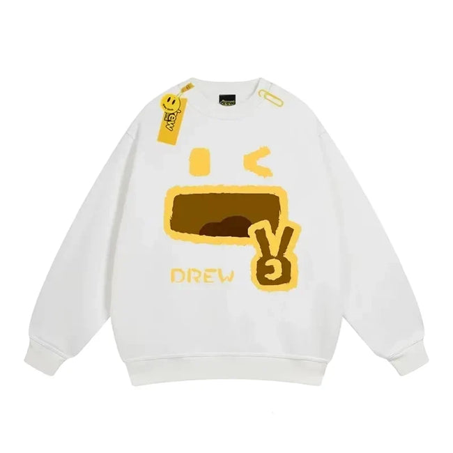 Drew White Smiley Graphic Relaxed-Fit Fleece Crewneck Sweatshirt Hover Image