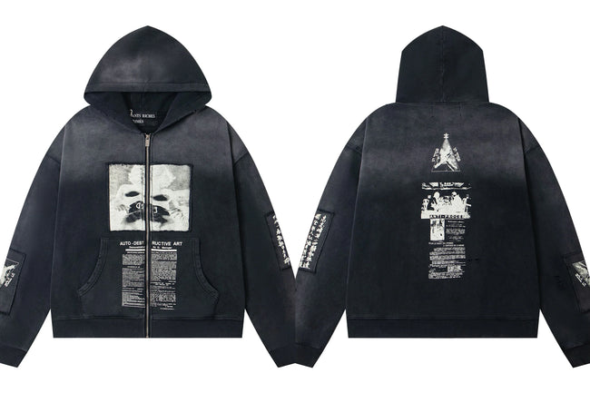 Enfants Riches Déprimés Gradient Dark Large Box Portrait Zip-Up Hoodie - Washed Black Hover Image