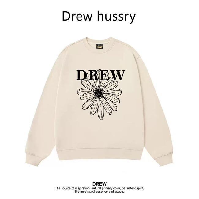 Drew Daisy Print Fleece Lined Crewneck Sweatshirt, Apricot Hover Image