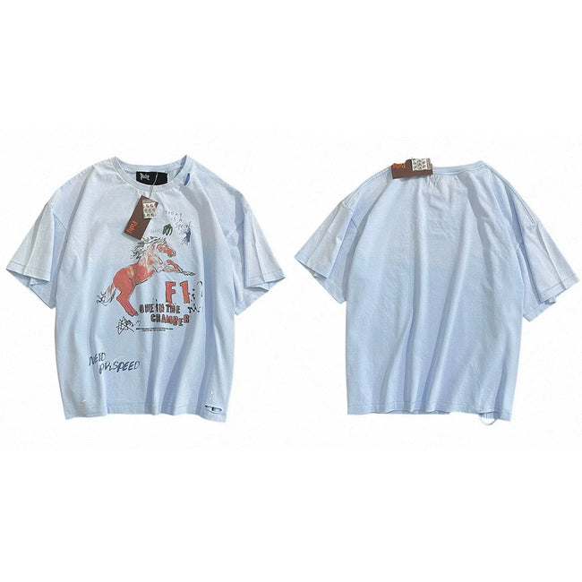PALY Hollywood Vintage Equestrian Graphic T-Shirt - Light Blue Hover Image