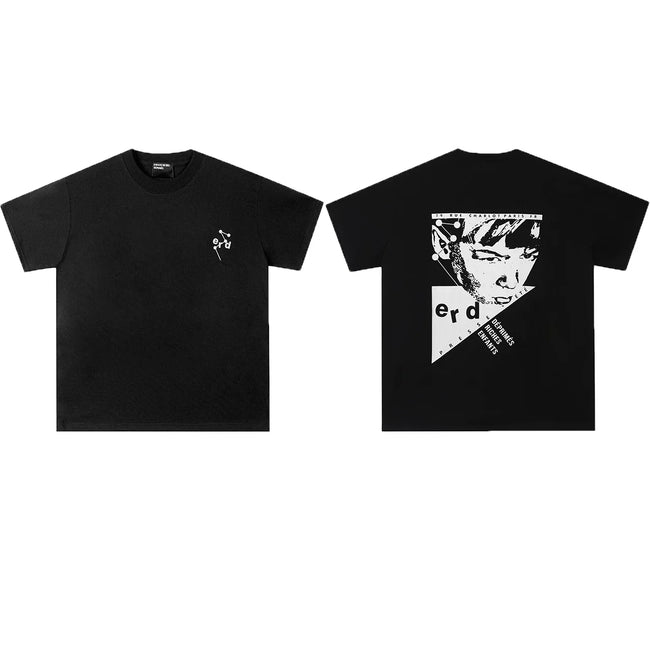 Enfants Riches Déprimés Small Chest Logo & Back Geometric Portrait T-Shirt - Black Hover Image