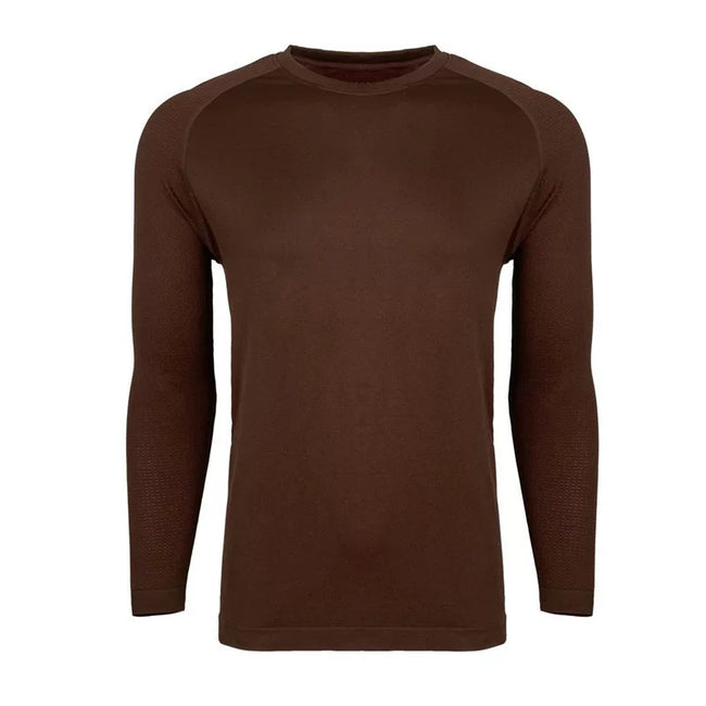 YOUNGLA- Solid Brown Raglan Long-Sleeve Gym Shirt Hover Image