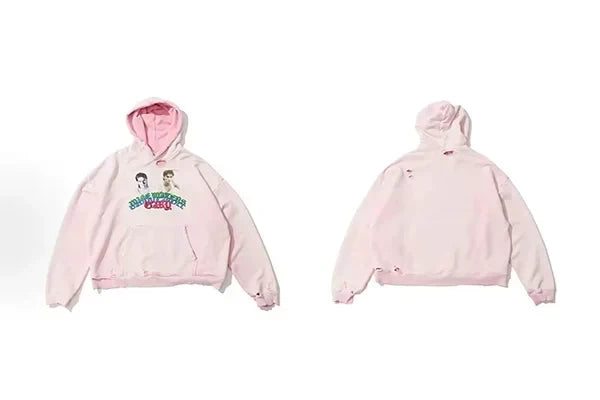 PALY Hollywood Cartoon Character Graphic Hoodie - Pink Hover Image