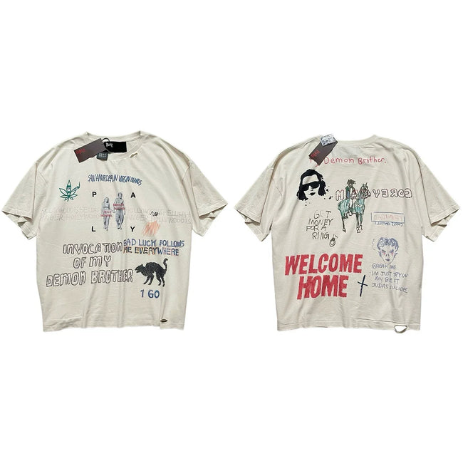 PALY Hollywood Welcome Home & Doodle Graphic T-Shirt - Cream Hover Image