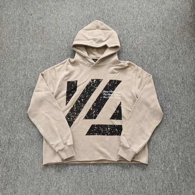 YOUNGLA- Washed Beige Graphic Pullover Hoodie Hover Image