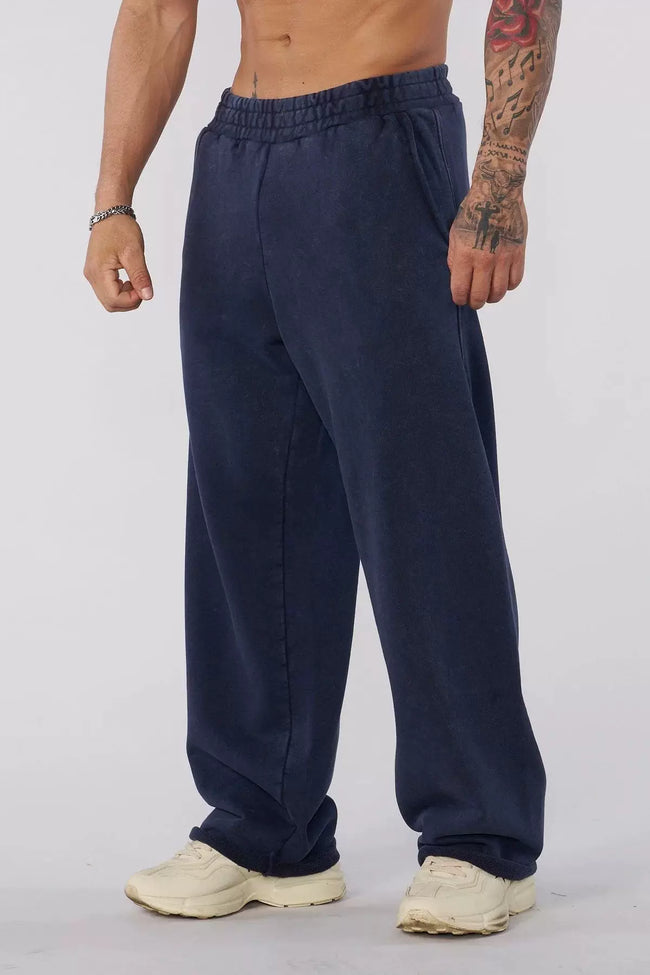 YOUNGLA Men's Arched Collegiate Logo & Blank Acid Wash Wide Leg Sweatpants Hover Image