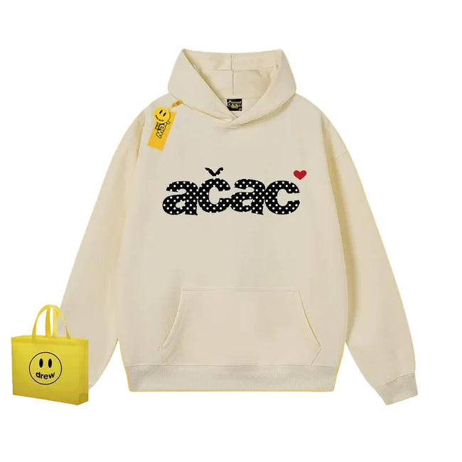 Drew Polka Dot Letter Print Fleece Hoodie, Apricot Hover Image