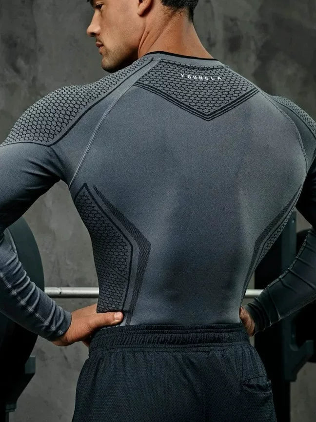 YOUNGLA Batman Superhero Compression Long-Sleeve Gym Shirt  LightGray