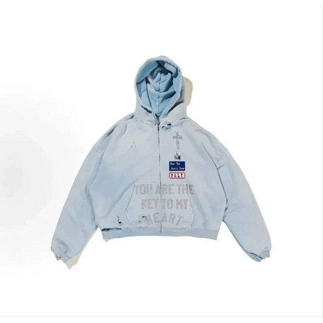 PALY Hollywood "Key To My Heart" Zip-Up Hoodie - Light Blue Hover Image