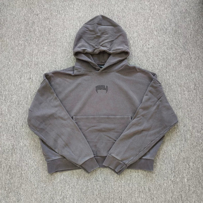 YOUNGLA- Washed Mud Grey Gothic Graphic Pullover Hoodie Hover Image