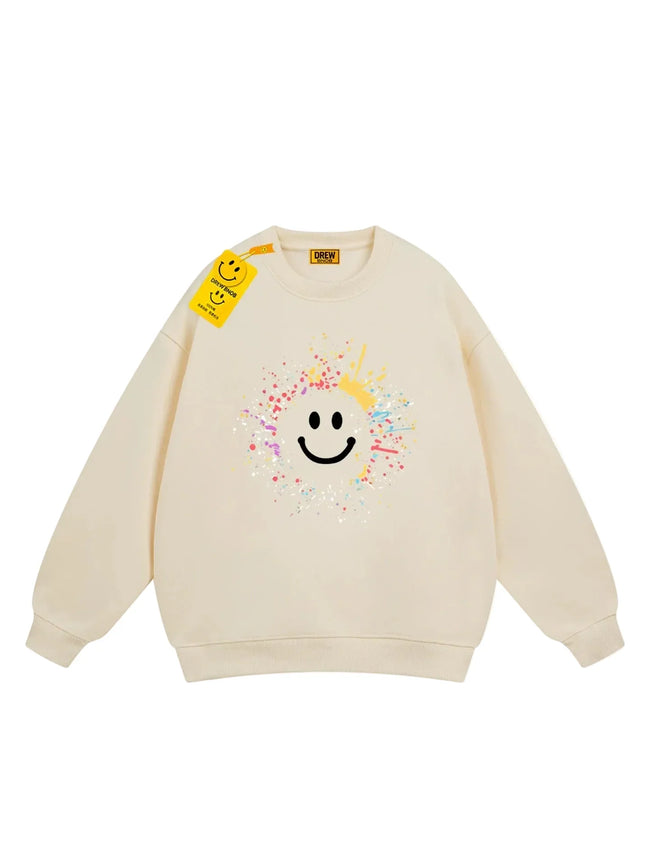 Drew Apricot Paint-Splatter Smiley Relaxed-Fit Crewneck Sweatshirt Hover Image
