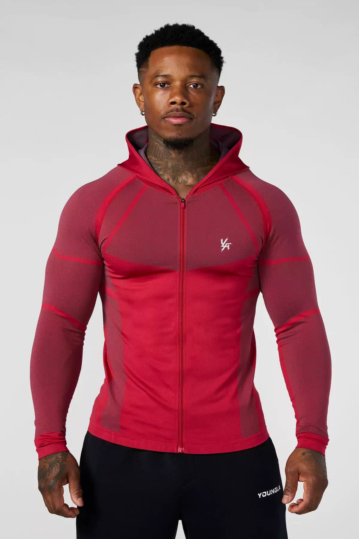 YOUNGLA- Red Fitted Zip-Up Hooded Jacket