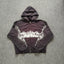 YOUNGLA- Washed Brown Gothic Graphic Zip-Up Hoodie
