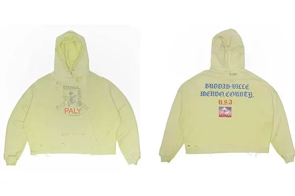 PALY Hollywood Small Logo & Back Text Hoodie - Yellow-Green Hover Image