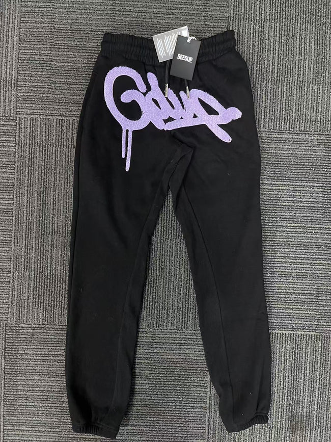 Geedup Black Purple Graffiti Logo Sweatpants Hover Image