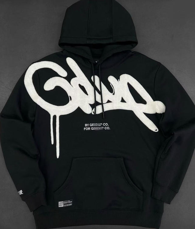 Geedup Black White Graffiti Logo Hoodie Hover Image