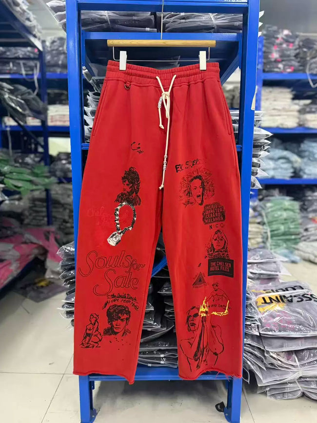 PALY Hollywood Vintage Multi-Graphic Sweatpants - Red Hover Image