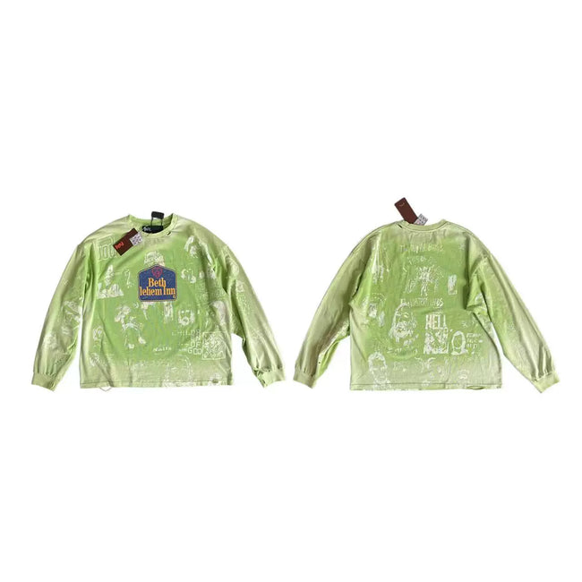 PALY Hollywood Vintage All-Over Doodle Long-Sleeve T-Shirt - Light Green Hover Image