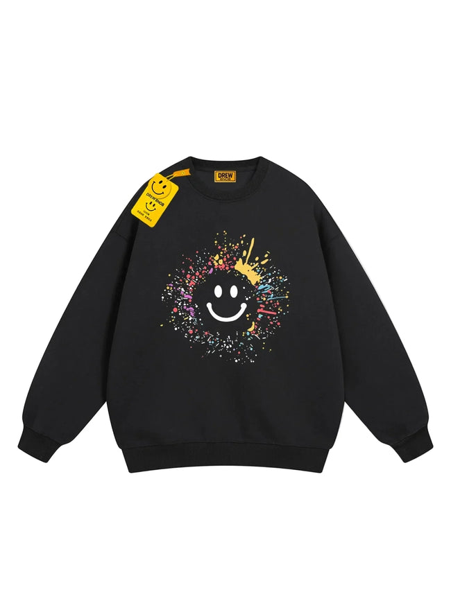 Drew Black Paint-Splatter Smiley Relaxed-Fit Crewneck Sweatshirt Hover Image