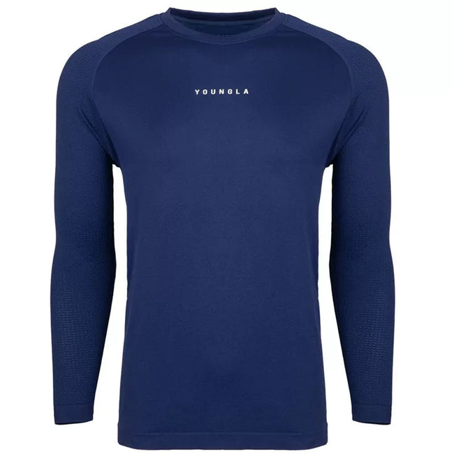 YOUNGLA- Navy Blue Raglan Long-Sleeve Gym Shirt Hover Image