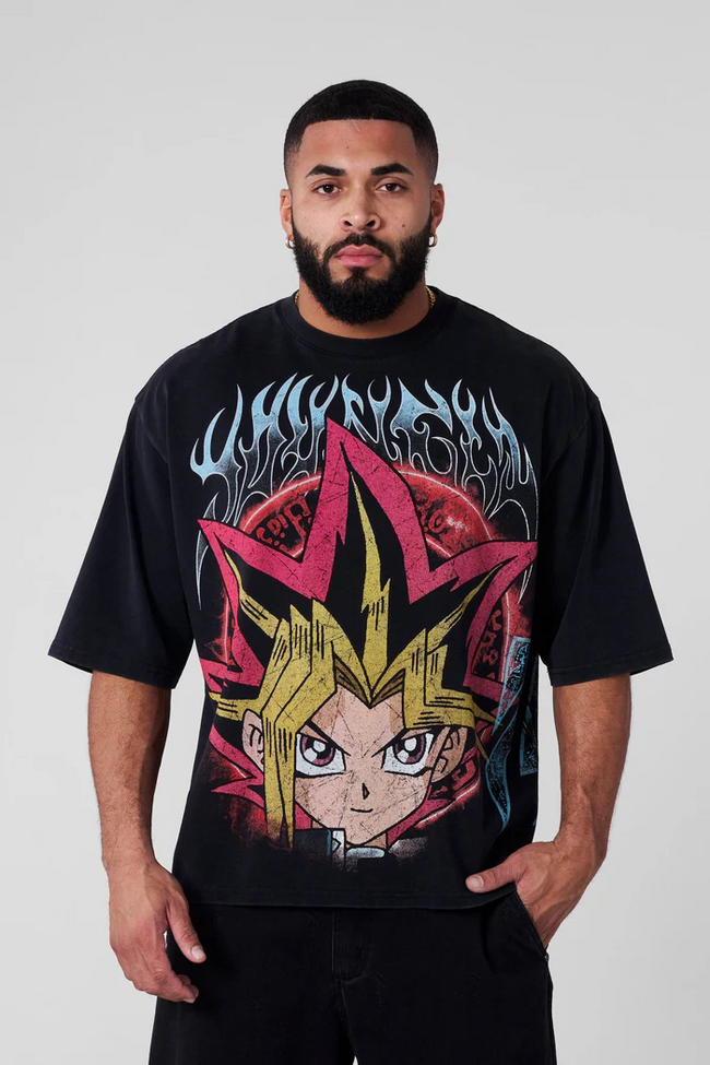 YoungLA x Yu-Gi-Oh! Heavyweight Acid Wash Oversized Tee – Yugi Muto Anime Graphic Hover Image