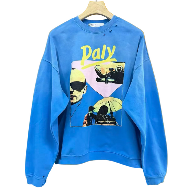 PALY Hollywood Vintage Collage Graphic Sweatshirt - Blue Hover Image