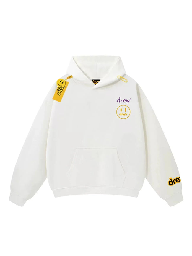 Drew White Smiley Graphic Relaxed-Fit Fleece Hoodie Hover Image