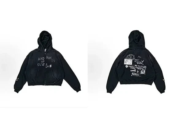 PALY Hollywood "Bird Man" Script Zip-Up Hoodie - Black Hover Image