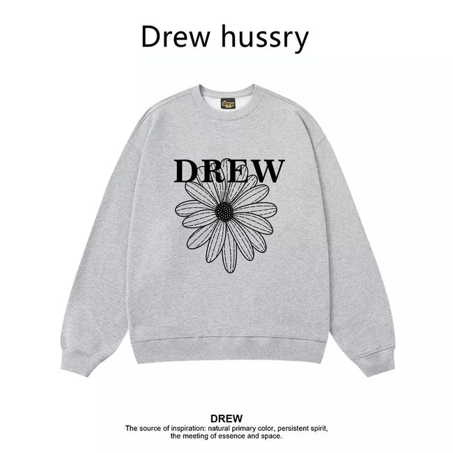 Drew Daisy Print Fleece Lined Crewneck Sweatshirt, Light Grey Hover Image