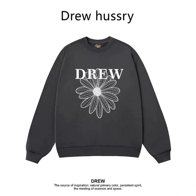 Drew Daisy Print Fleece Lined Crewneck Sweatshirt, Dark Grey Hover Image