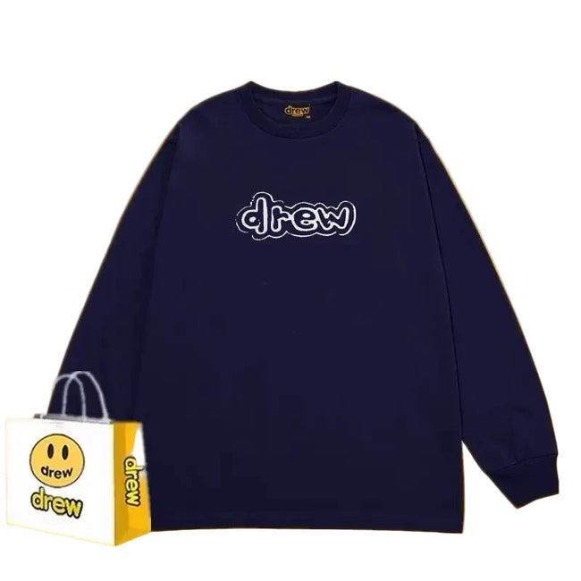 Drew Navy Outline Logo Relaxed-Fit Long-Sleeve Top Hover Image