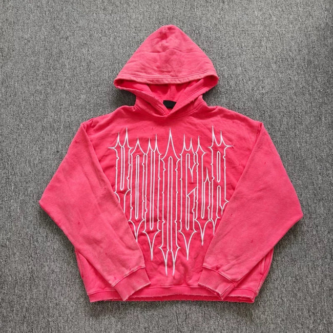 YOUNGLA- Washed Pink Graphic Pullover Hoodie Hover Image