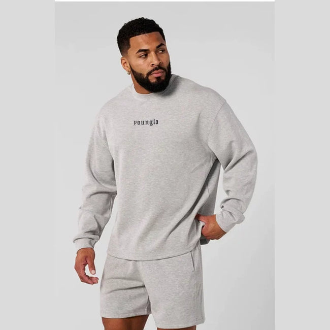 YOUNGLA- Heather Grey Oversized Long-Sleeve Sweatshirt Hover Image