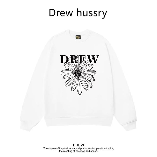 Drew Daisy Print Fleece Lined Crewneck Sweatshirt, White Hover Image
