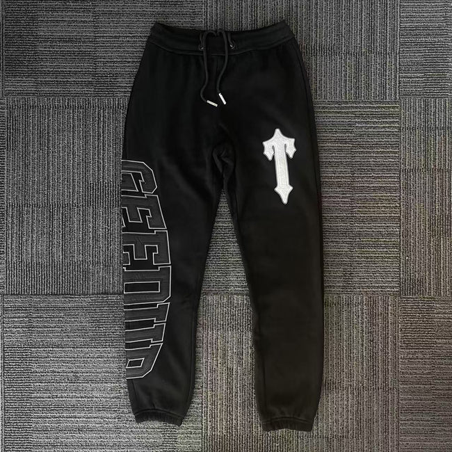 Geedup Black Vertical Lettering Cross Logo Sweatpants Hover Image