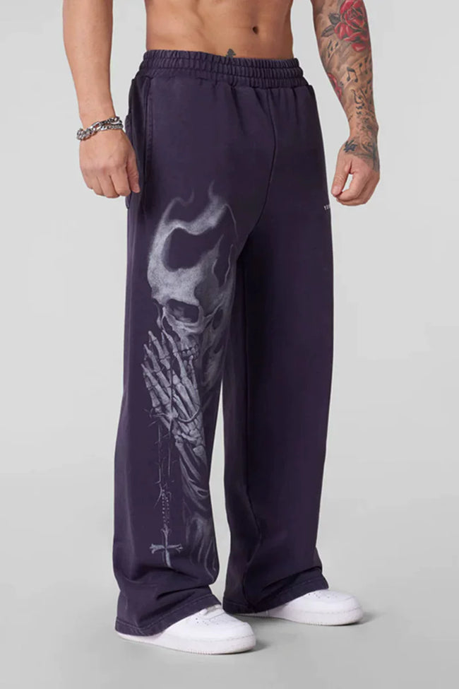 YoungLA Acid Wash Casual Training Sweatpants – Vintage Wash Purple Edition Hover Image