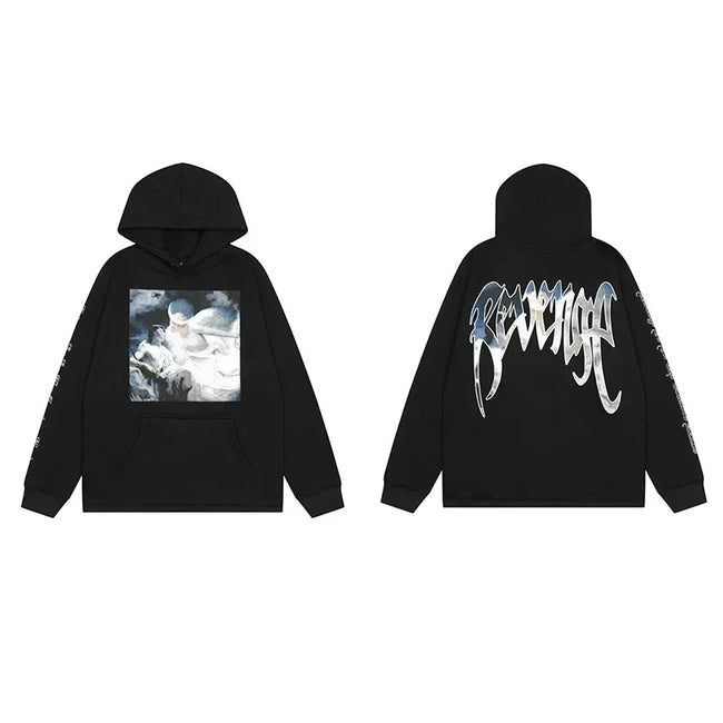 Revenge Angel Painting Blue Arch Logo Pullover Hoodie Hover Image