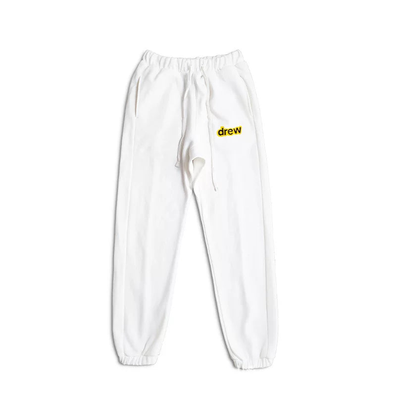 Drew White Logo Relaxed-Fit Joggers