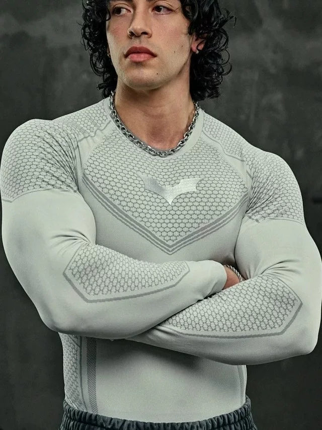 YOUNGLA Batman Superhero Compression Long-Sleeve Gym Shirt  LightGray Hover Image