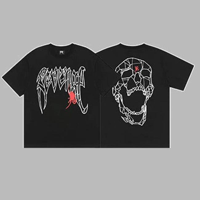 Revenge Arch Logo with Spider & Geometric Skull Graphic Short Sleeve T-Shirt Black Hover Image
