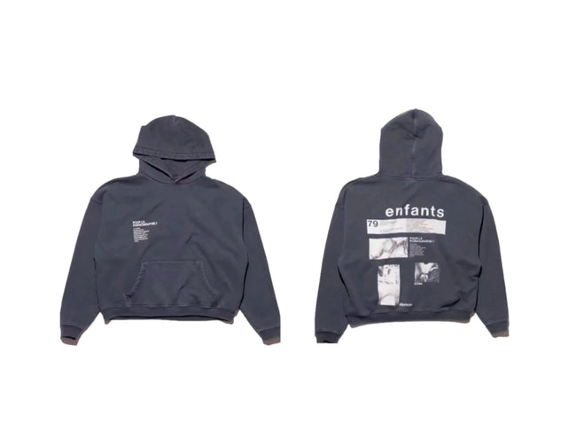 Enfants Riches Déprimés Chest Text & Back Photo Grid Hoodie - Washed Black Hover Image