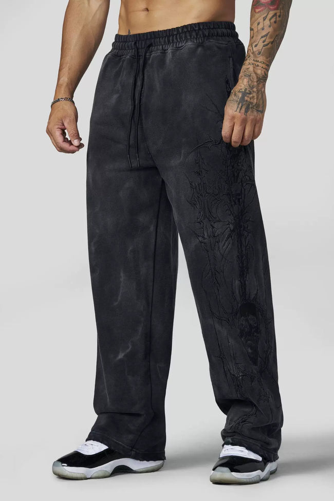 YoungLA Acid Wash Casual Training Sweatpants – Gothic Washed Black Edition Hover Image