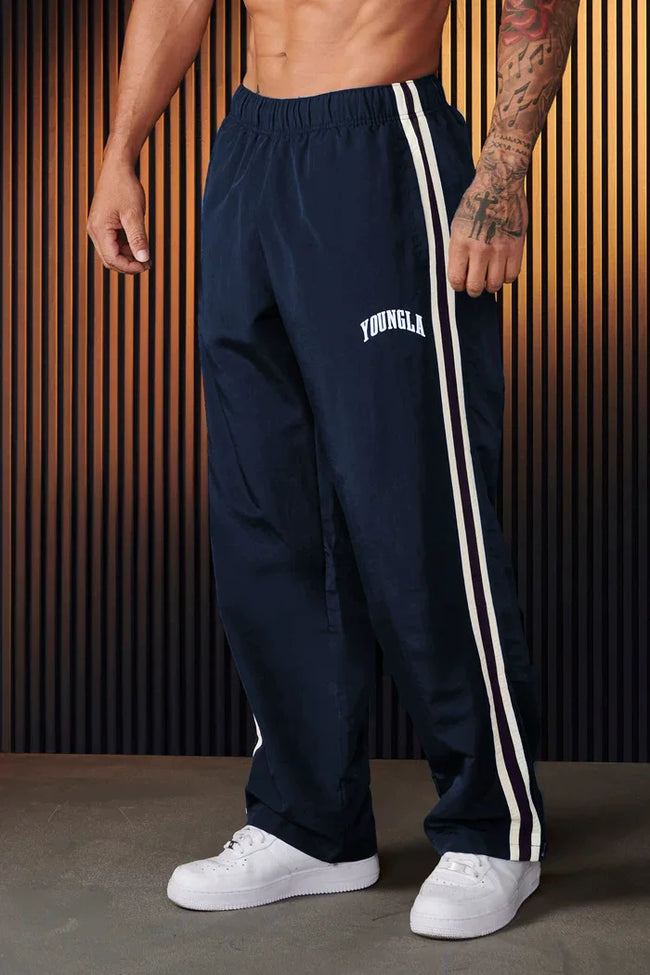 YoungLA Contrast Piping Training Track Pants – Navy Blue Edition Hover Image