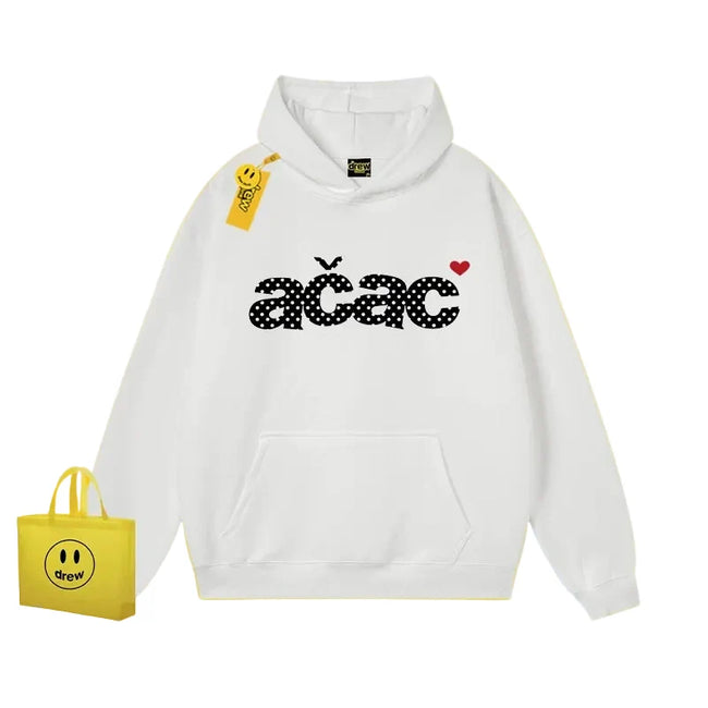 Drew Polka Dot Letter Print Hoodie, White, Cotton Regular Weight Hover Image