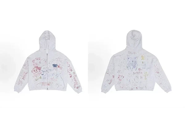 PALY Hollywood Doodle Art Zip-Up Hoodie - White
